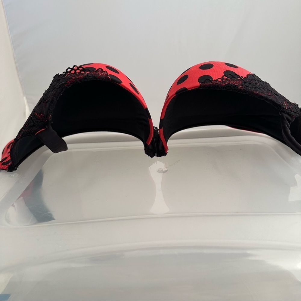 Cacique Boost Plunge polka dot red and black lace trimmed bra 40D - Picture 7 of 11